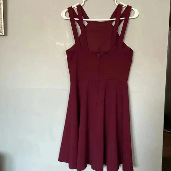 B. Darlin Burgundy Double Straps Midi Dress - Picture 2 of 5
